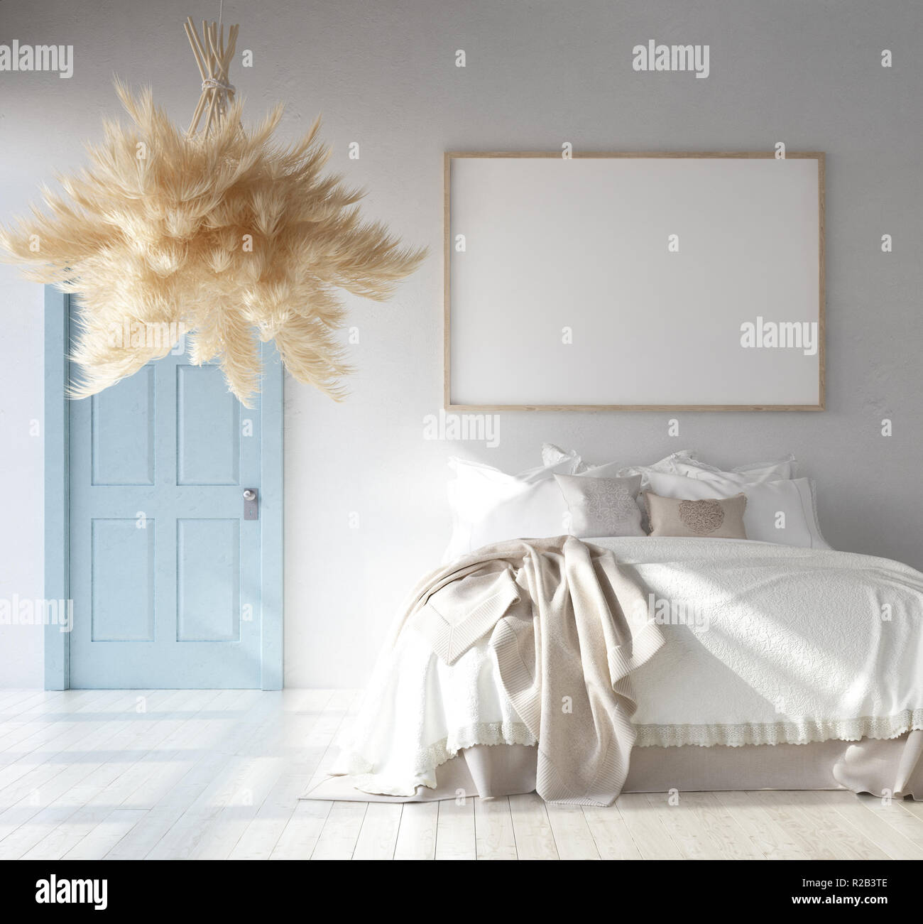 Download Bedroom Interior With Poster Mockup Scandinavian Bohemian Style 3d Render Stock Photo Alamy