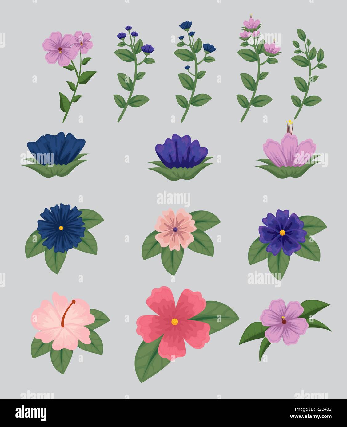 set flowers plants with leaves nature design Stock Vector Image & Art ...