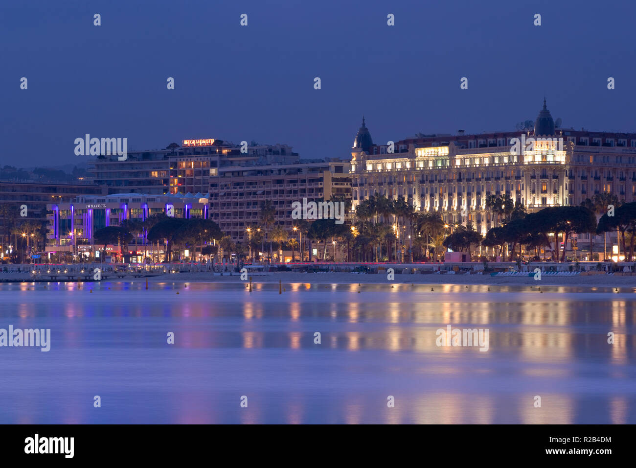 The Promenade de la Croisette, Cannes, France at dusk Stock Photo