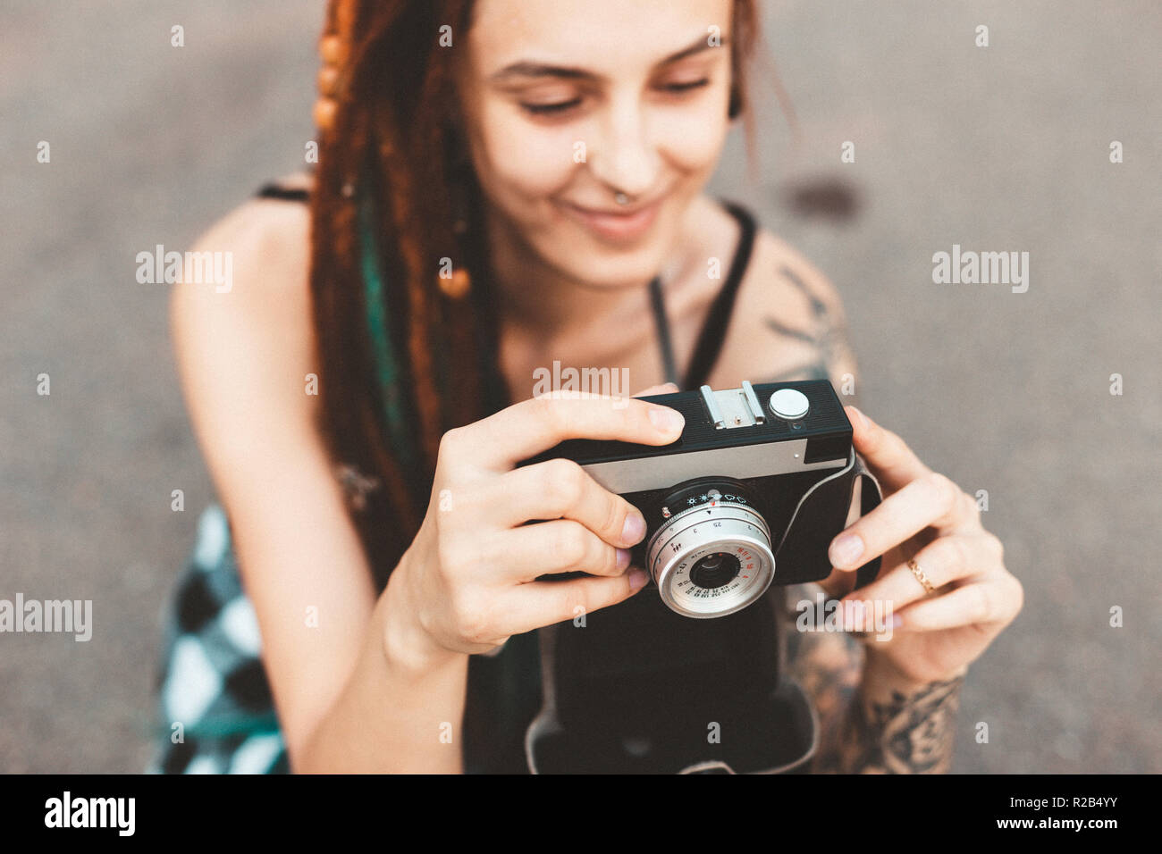 Young Girl With Tattoos And Dreadlocks Photographs Vintage