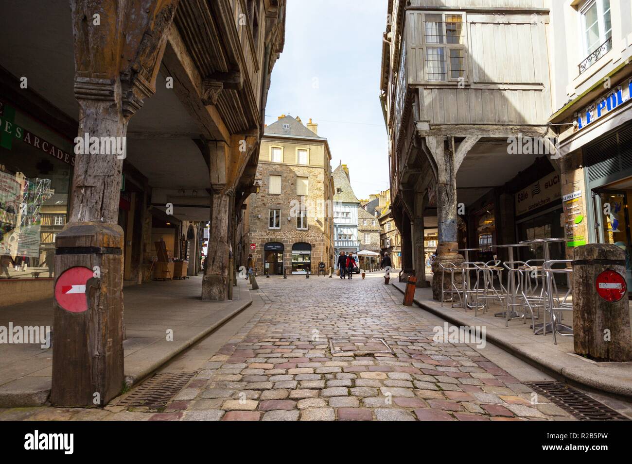 DINAN, FRANCE - APRIL 6, 2018: beautiful streets with colombage houses in the famous city of Dinan. Normandy, France Stock Photo