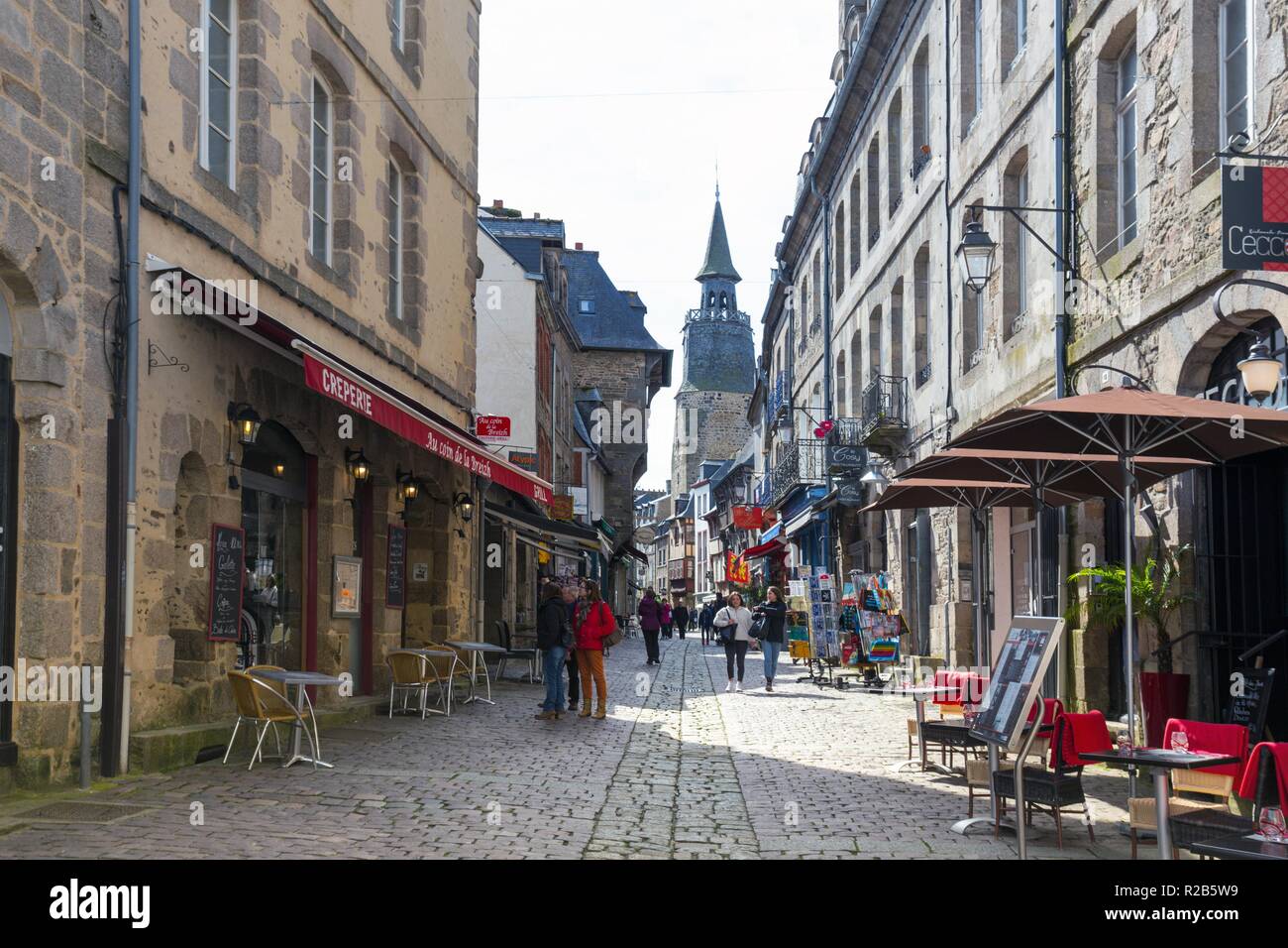 DINAN, FRANCE - APRIL 6, 2018: beautiful streets with colombage houses in the famous city of Dinan. Normandy, France Stock Photo