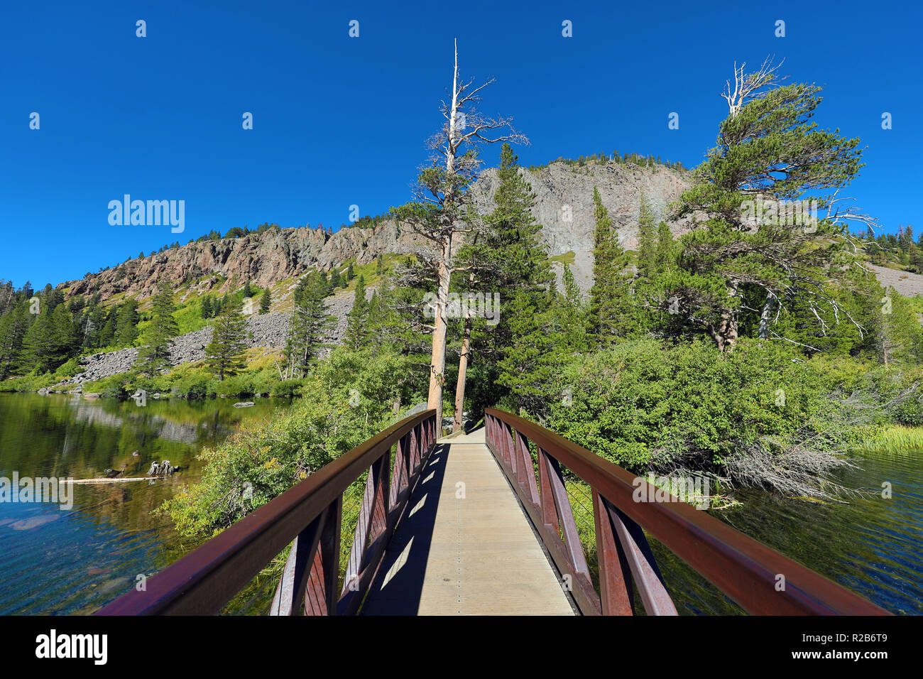 Footbridge at Twin Lakes, Mammoth Lakes, California, United States of America Stock Photo