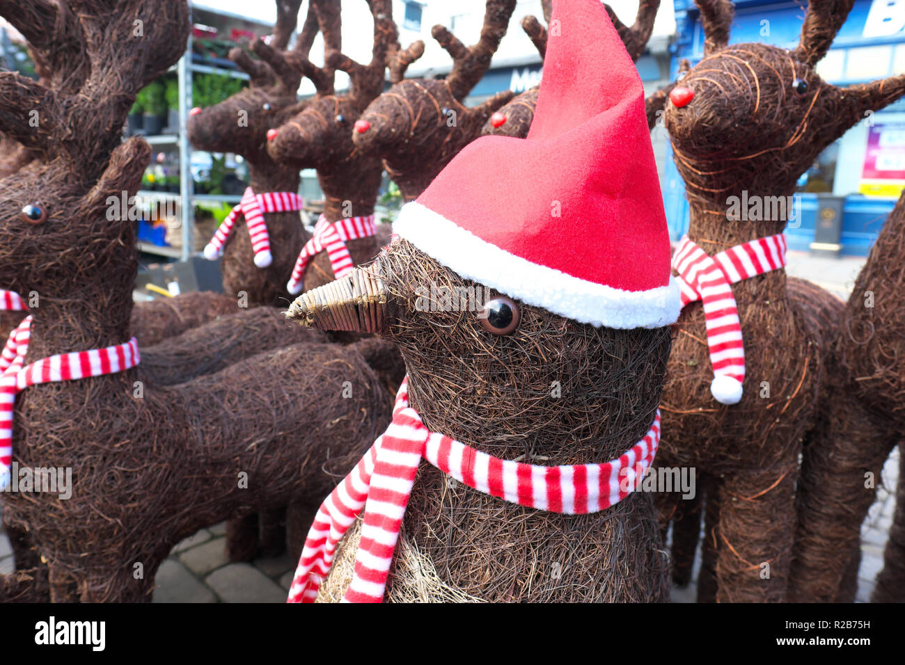 Xmas Christmas Garden Decorations For Sale At Outdoor Market December 2018 In Uk Stock Photo Alamy