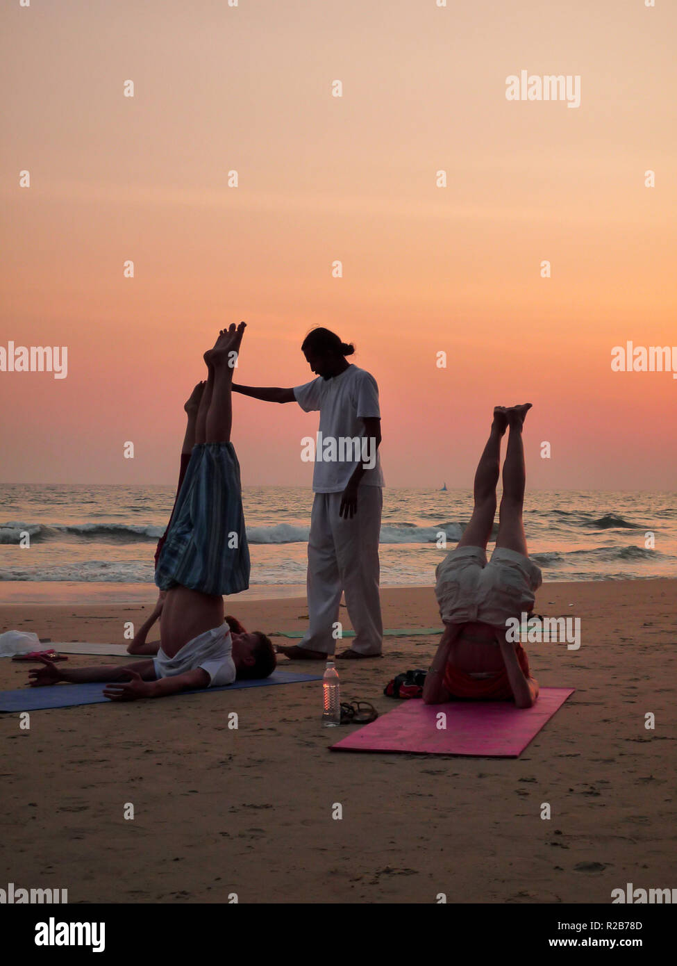 India, Kerala, Varkala, 01/31/2009 Yoga class on the Varkala beach at