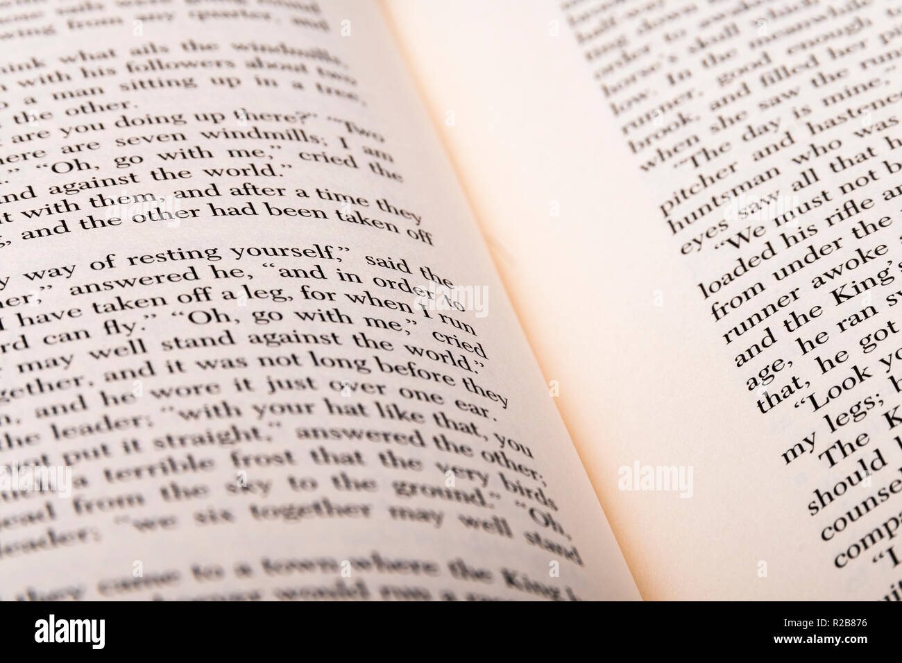 A book with English words lies open, showing portions of two pages with  shallow focus and depth of field Stock Photo - Alamy