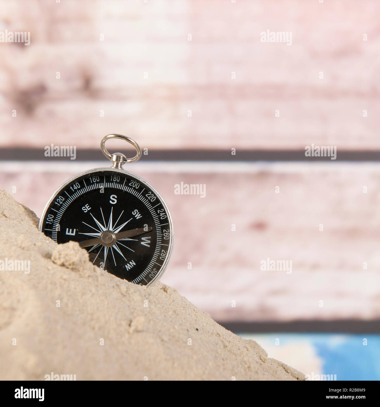 Navigation with compass while travel around the world Stock Photo