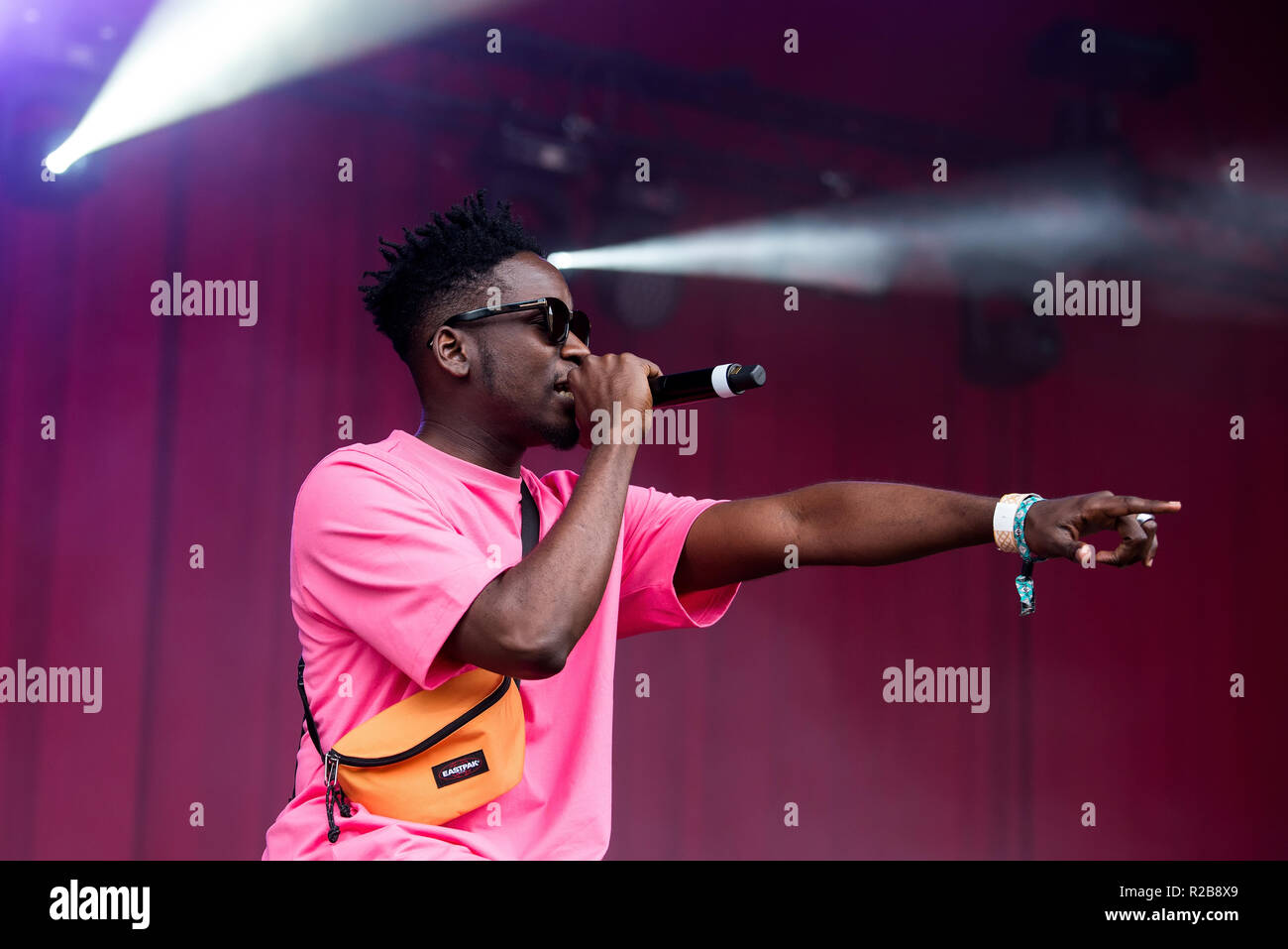 BARCELONA - JUN 15: Mr. Eazi (rap band) perform in a concert at Sonar Festival on June 15, 2018 in Barcelona, Spain. Stock Photo