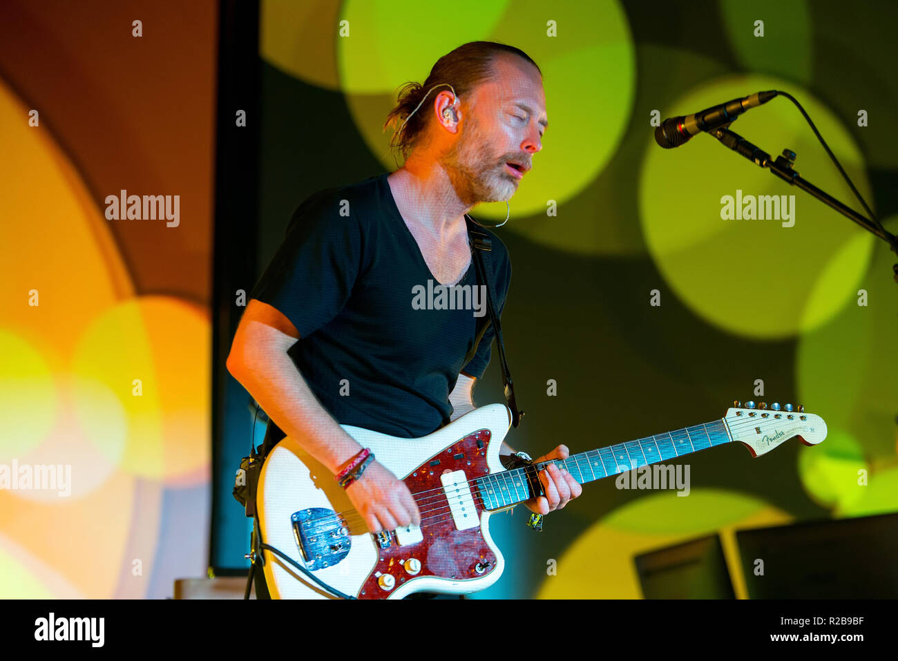 BARCELONA - JUN 16: Thom Yorke (band) perform in concert at Sonar Festival on June 16, 2018 in Barcelona, Spain. Stock Photo
