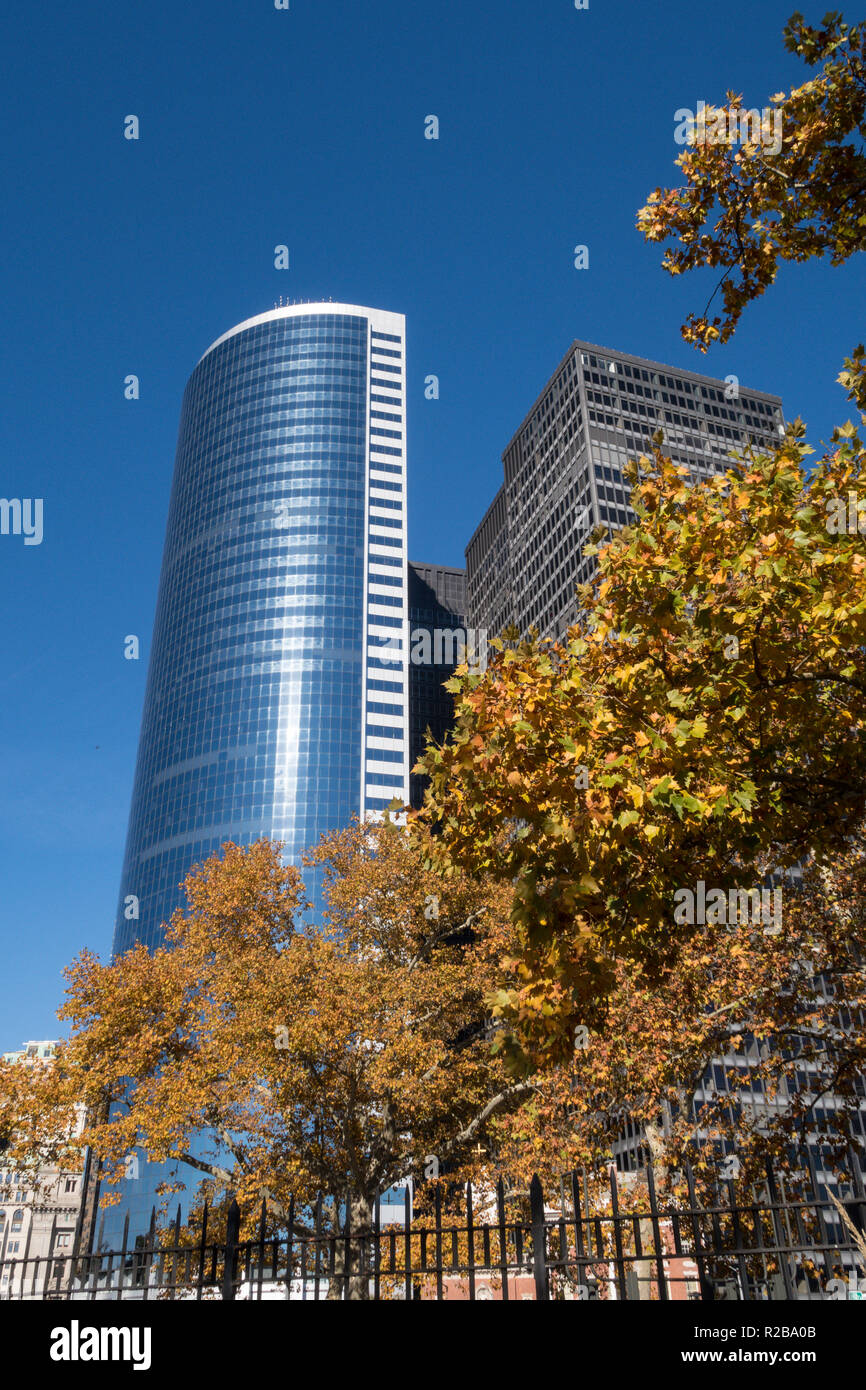 Battery Park & Office Buildings, Downtown, NYC Stock Photo