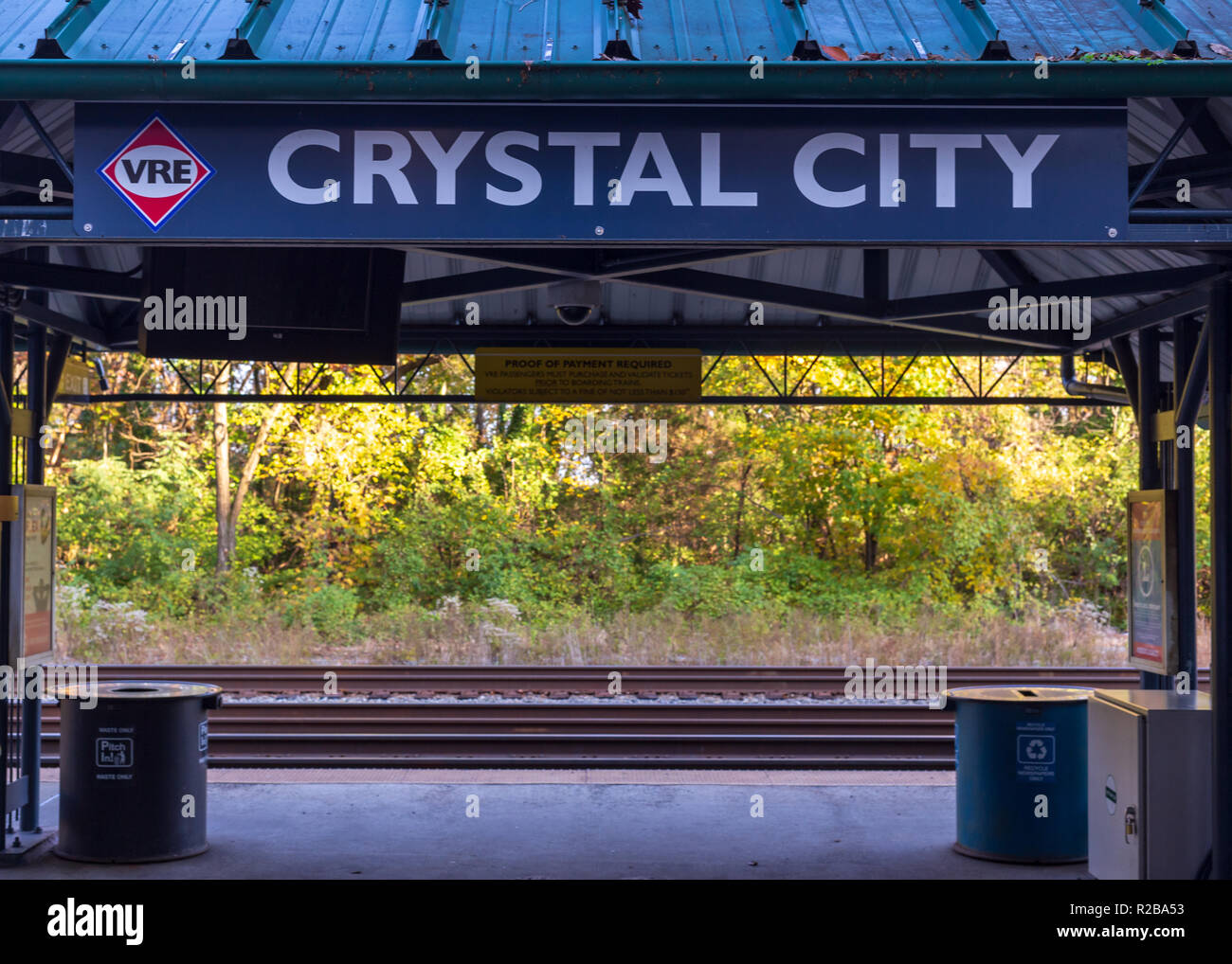 ARLINGTON, V.A. - NOVEMBER 17 2018: Virginia Railway Express commuter rail station in Crystal City Stock Photo
