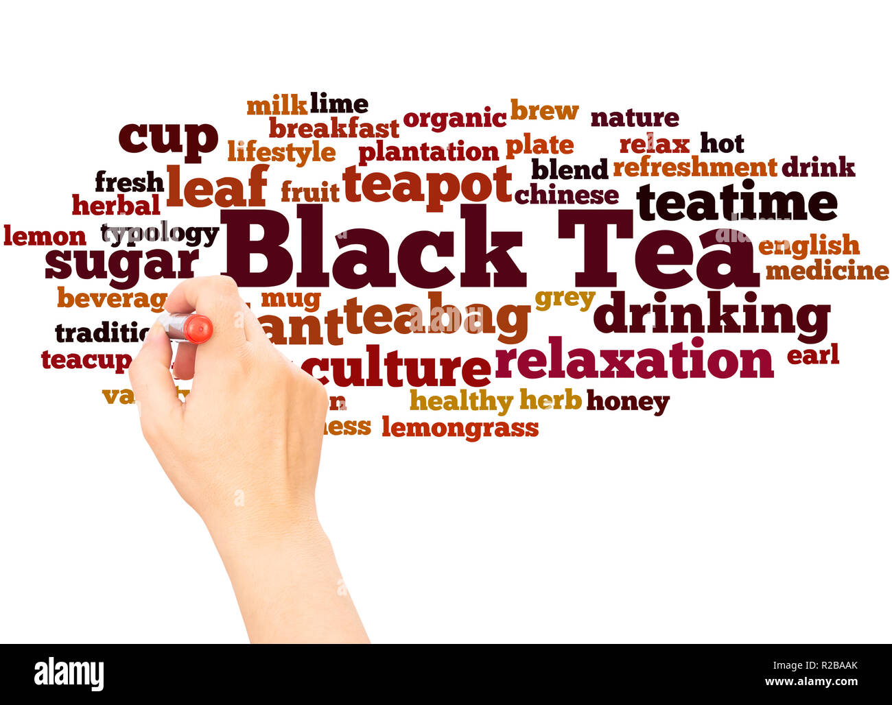 Black Tea word cloud hand writing concept on white background. Stock Photo