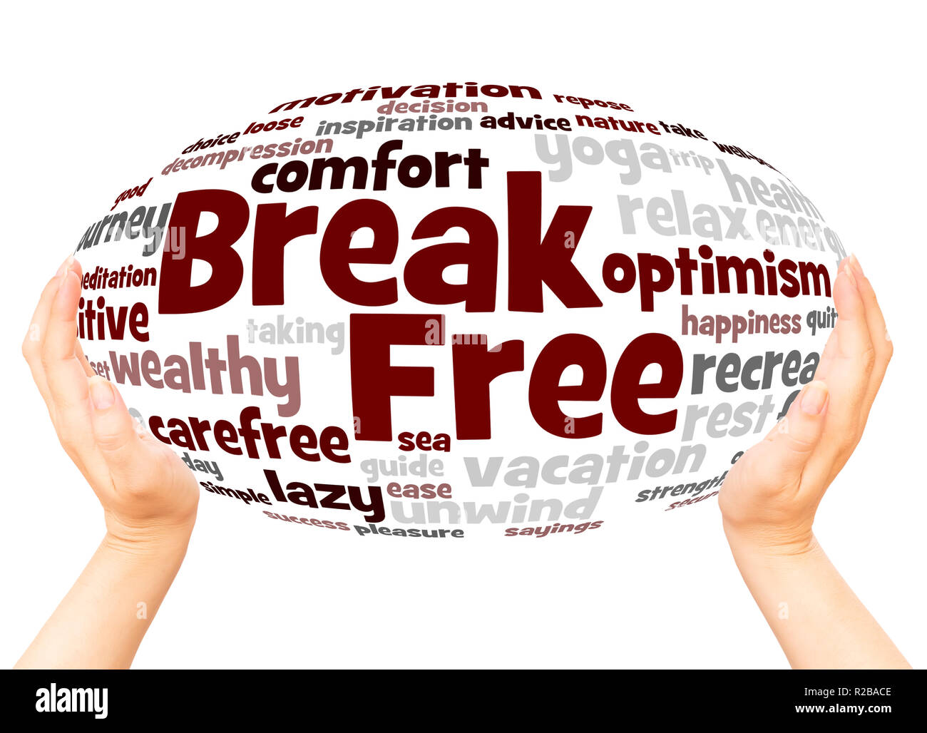 Break Free word cloud hand sphere concept on white background. Stock Photo