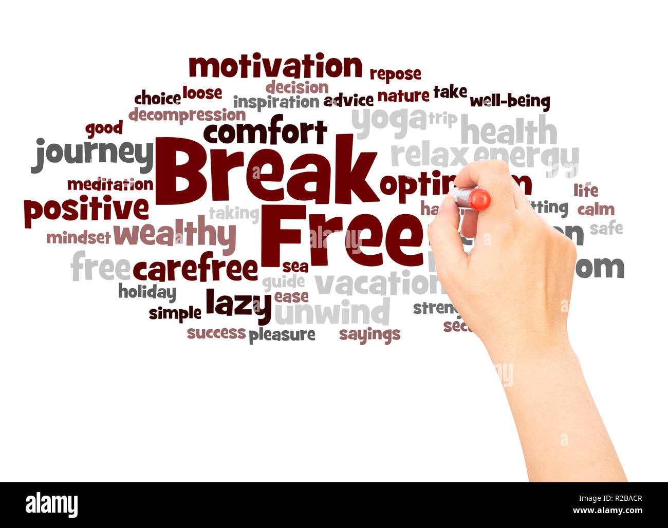 Break Free word cloud hand writing concept on white background. Stock Photo
