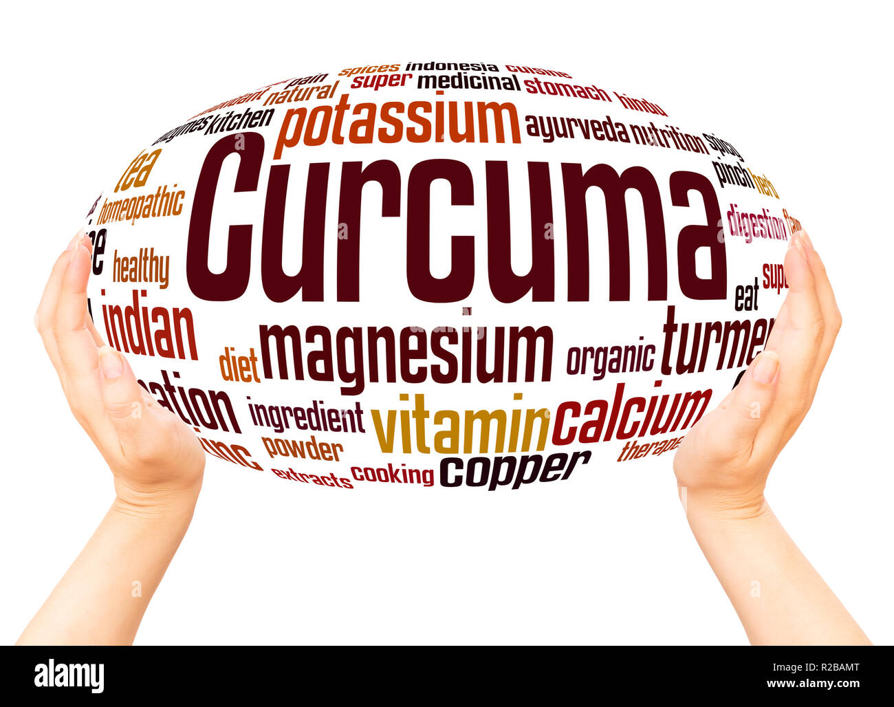 Curcuma word cloud hand sphere concept on white background. Stock Photo