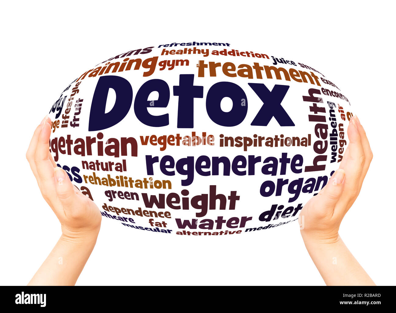 Detox word cloud hand sphere concept on white background. Stock Photo
