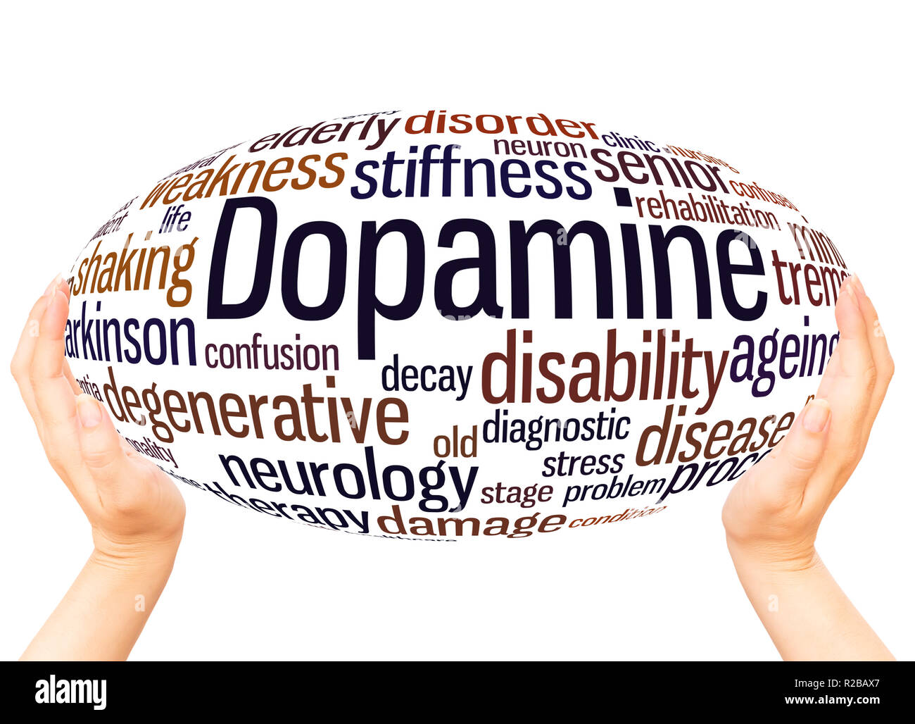 Dopamine word cloud hand sphere concept on white background. Stock Photo