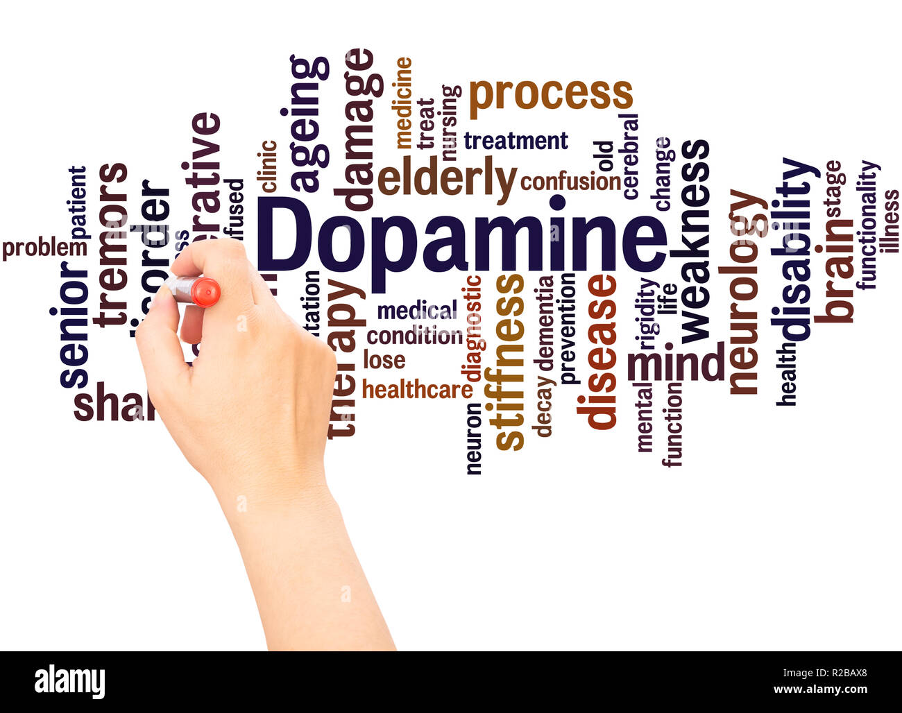 Dopamine word cloud hand writing concept on white background. Stock Photo
