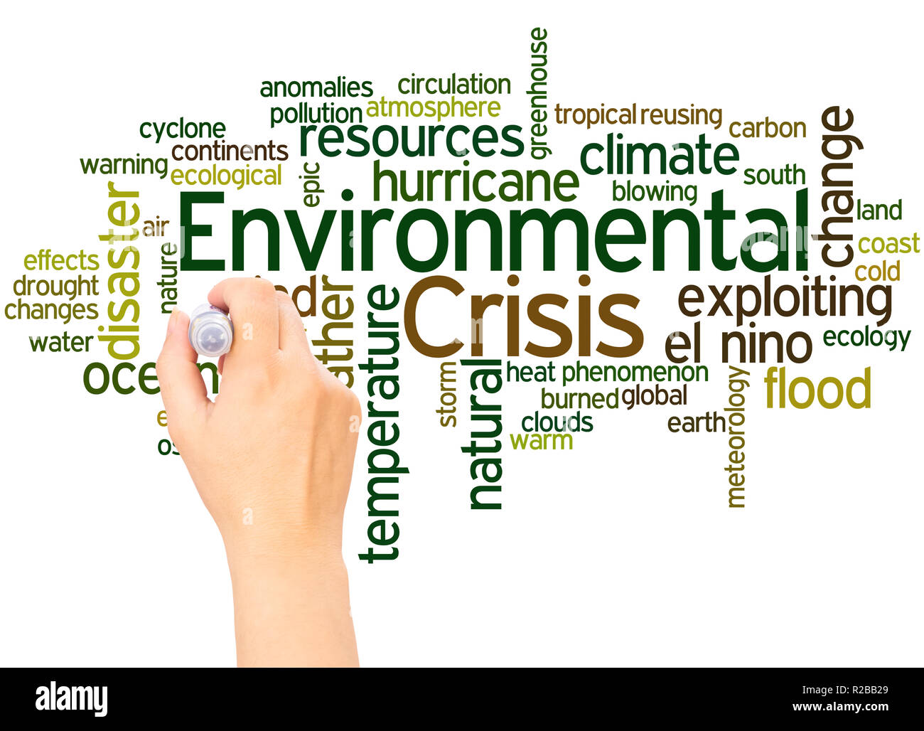Environmental Crisis word cloud hand writing concept on white background. Stock Photo
