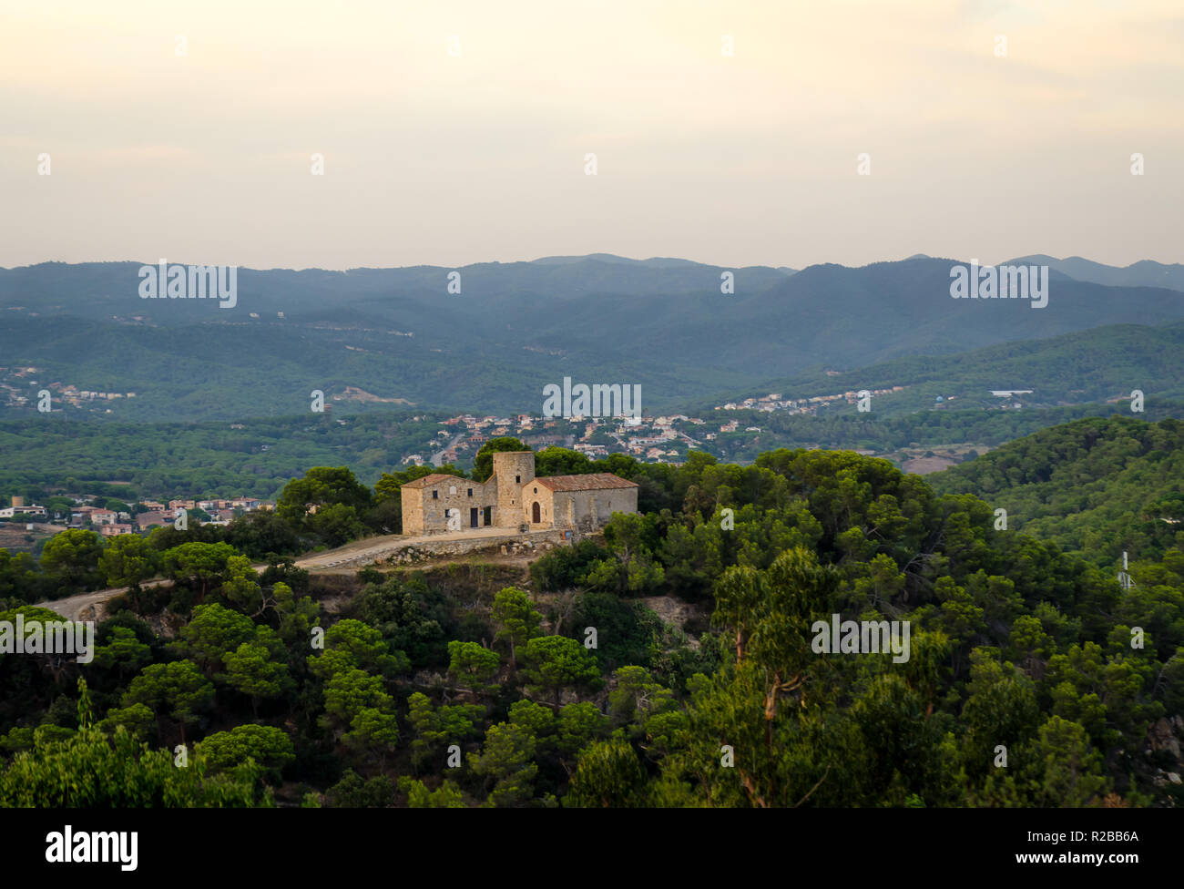 Historical building of antiquity on the top of the hill. Blanes, Costa Brava, Catalonia, Spain. Stock Photo