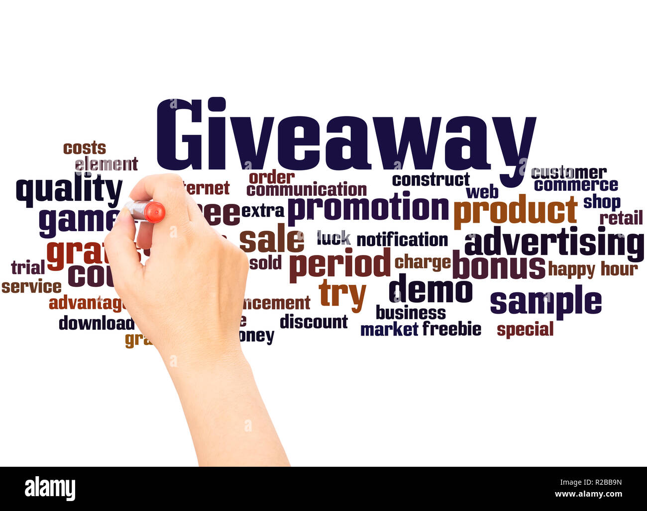 Giveaway word cloud hand writing concept on white background. Stock Photo