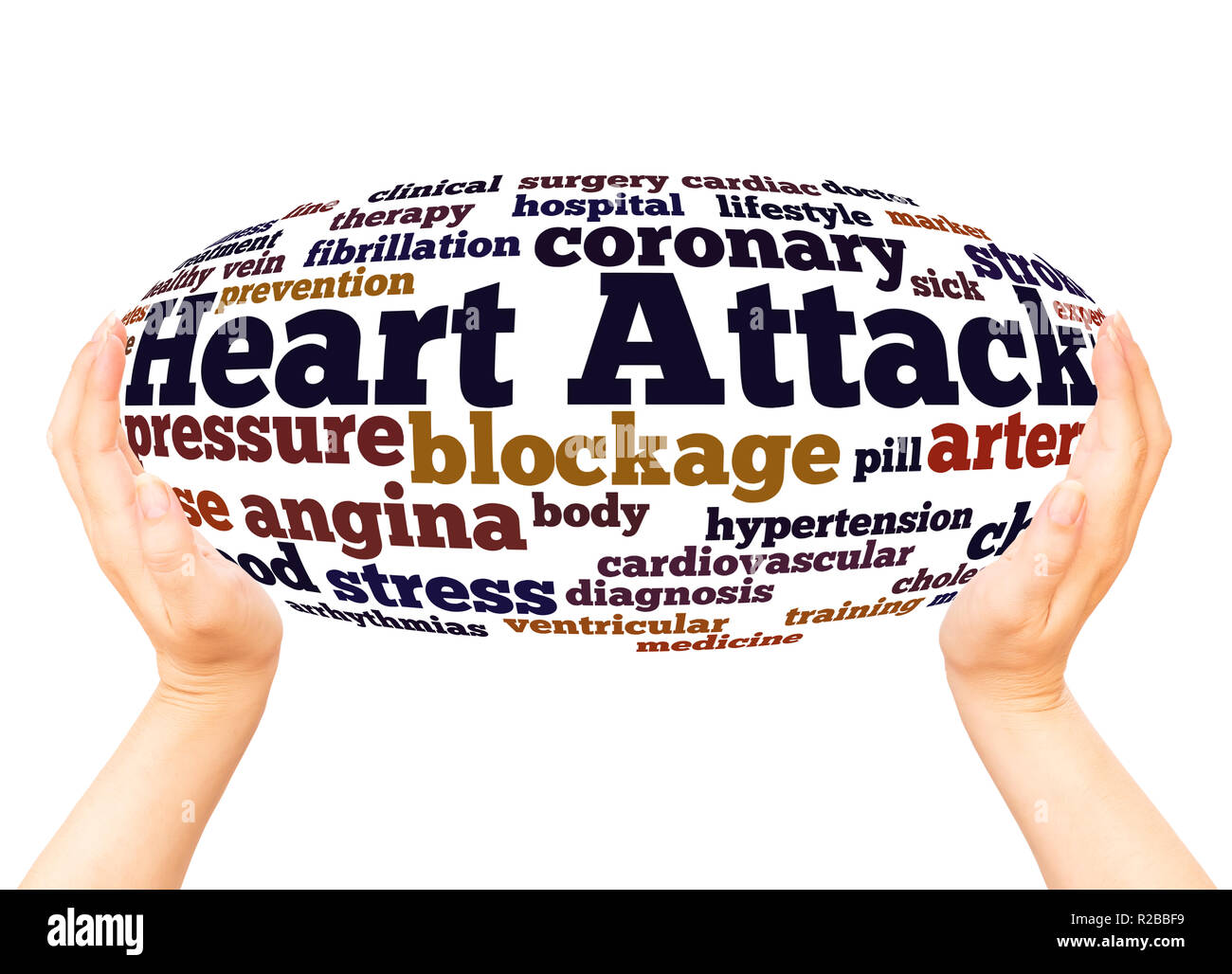 Heart Attack word cloud hand sphere concept on white background. Stock Photo