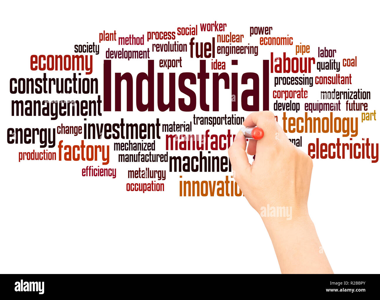 Industrial word cloud hand writing concept on white background. Stock Photo