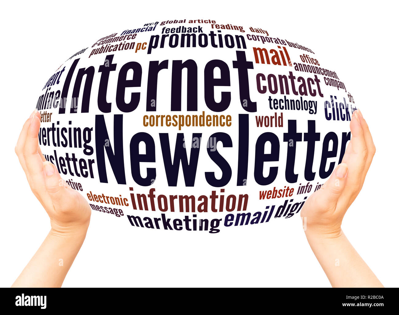 Internet Newsletter word cloud hand sphere concept on white background ...