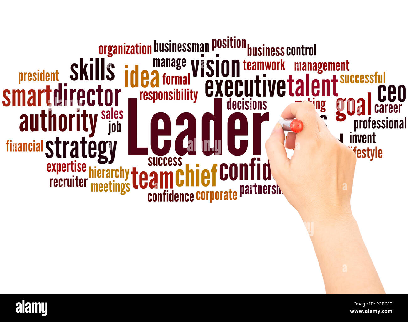 Leader word cloud hand writing concept on white background. Stock Photo