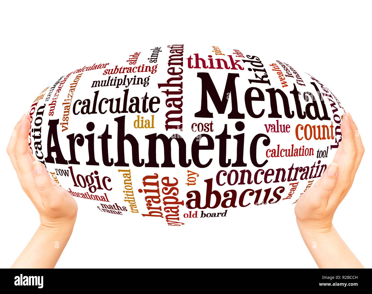 Mental Arithmetic word cloud hand sphere concept on white background. Stock Photo