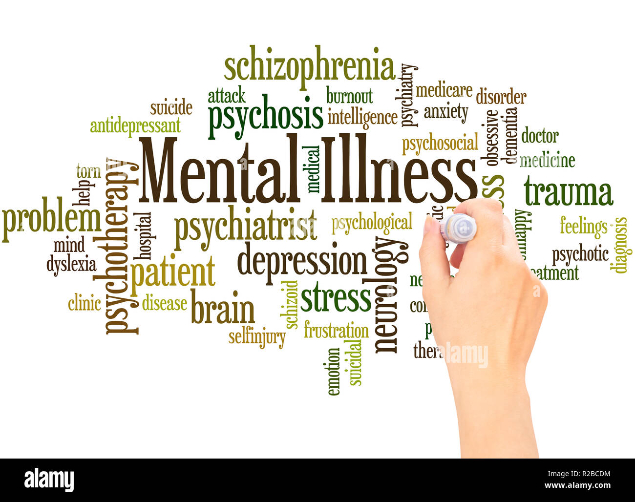 Mental Illness word cloud hand writing concept on white background