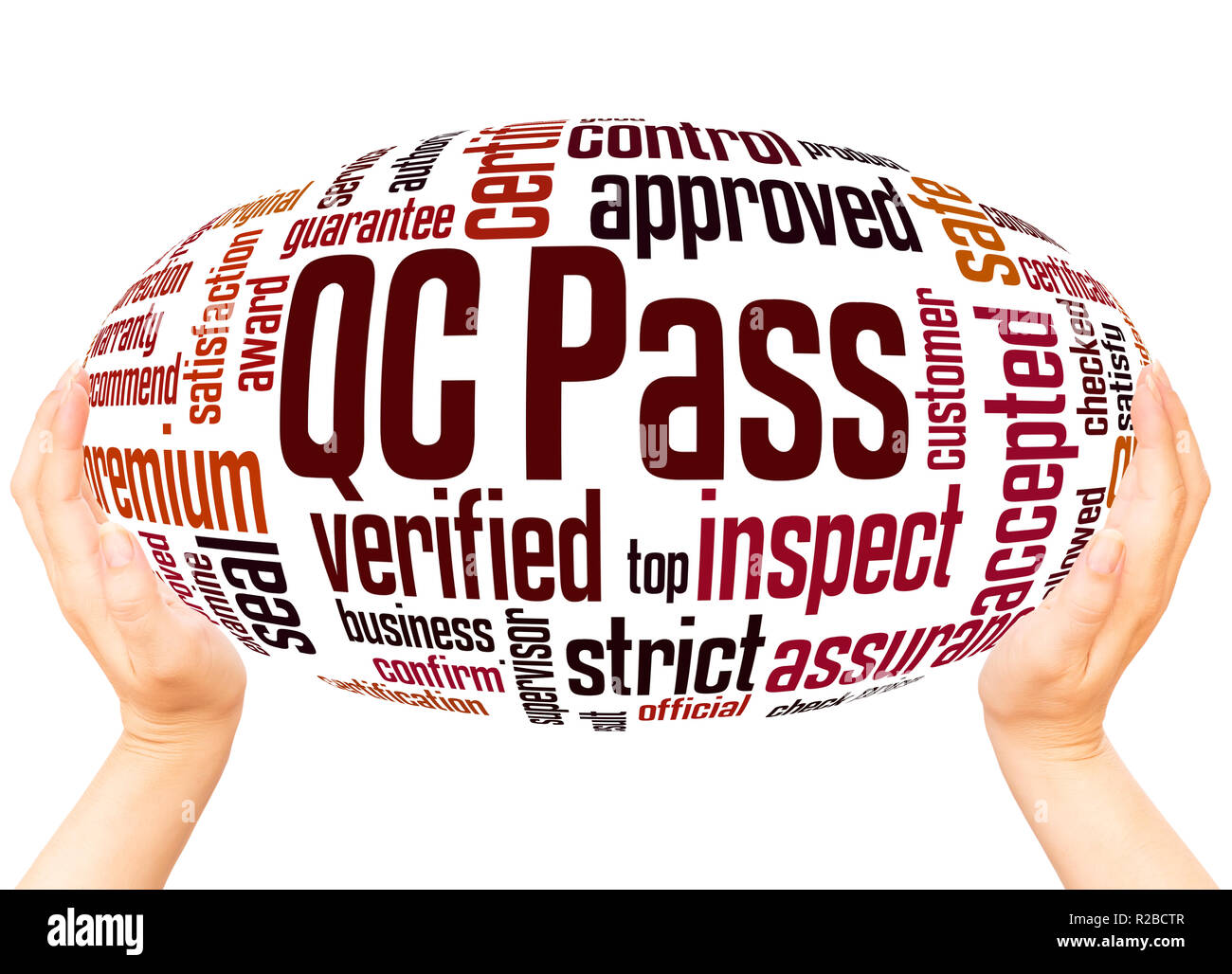 QC pass word cloud hand sphere concept on white background. Stock Photo