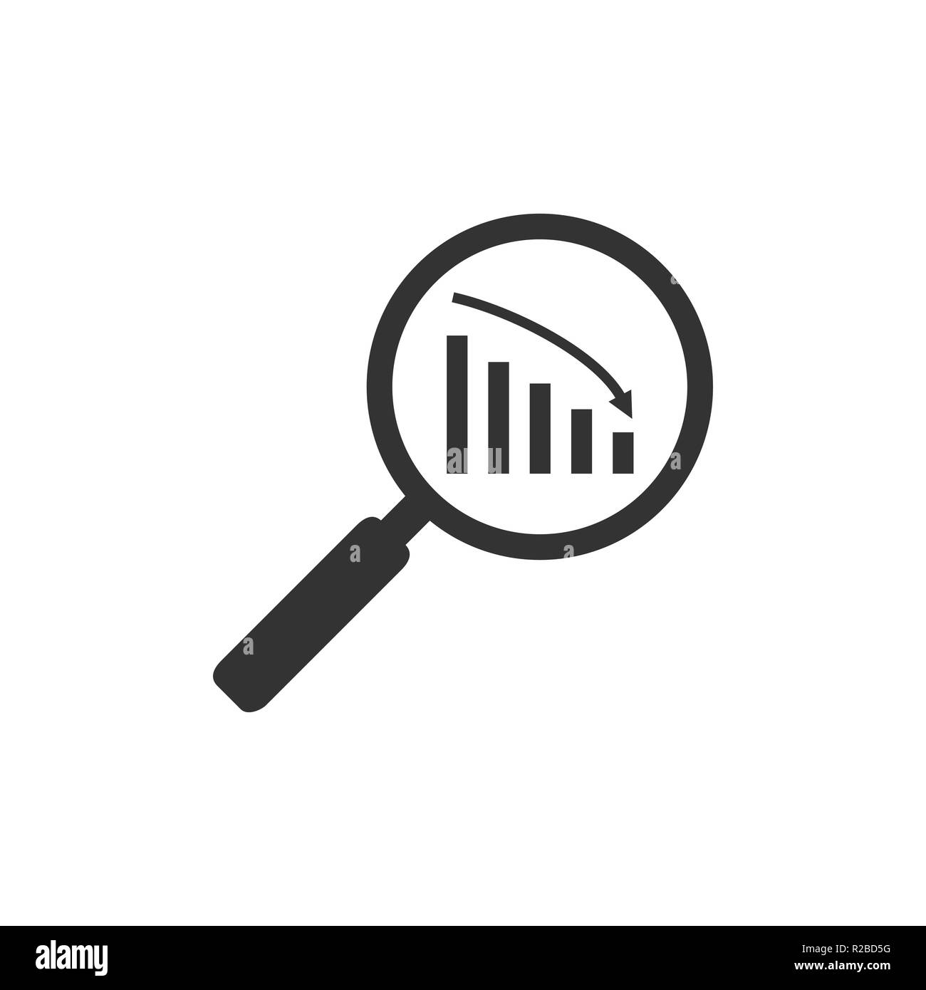 Vector illustration, flat design. Magnifying glass graph chart Stock