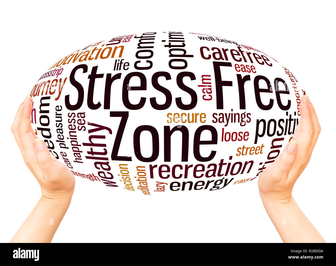 Stress Free Zone word cloud hand sphere concept on white background