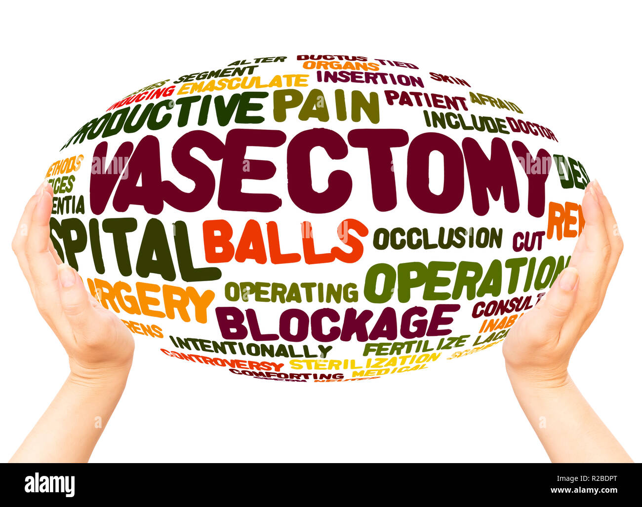 Vasectomy word cloud hand sphere concept on white background. Stock Photo