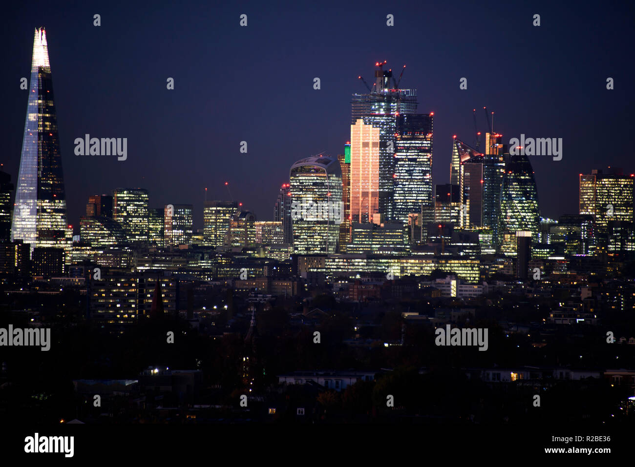 London City Skyline at Dusk Stock Photo
