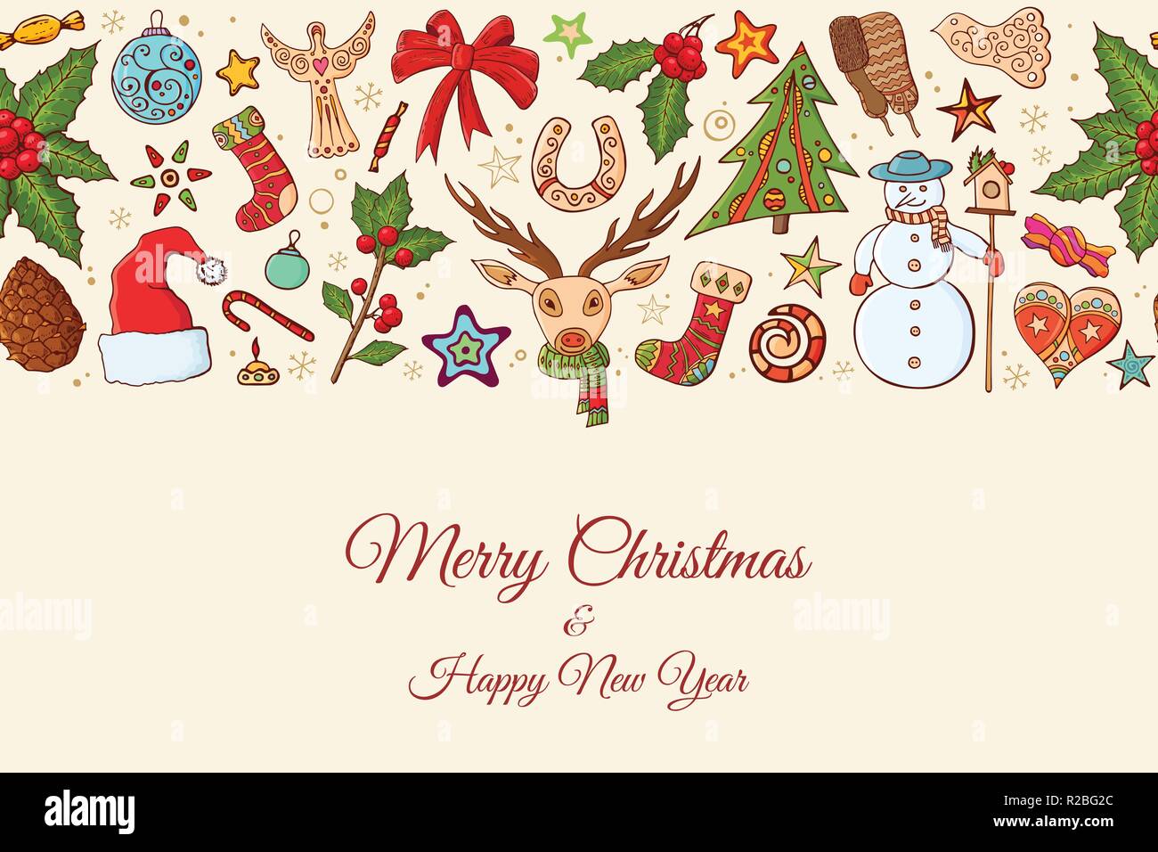 Seamless festive border pattern with traditional Christmas symbols ...