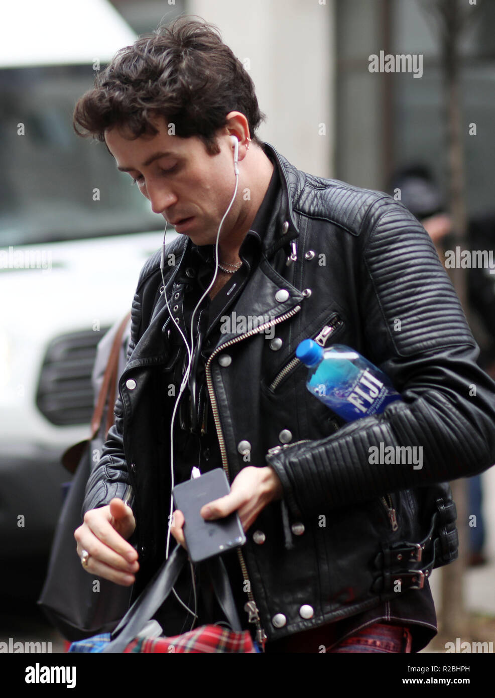 Pic shows:  DJ Nick Grimshaw spotted near BBC today all clad in biker's leather  pic by Gavin Rodgers/Pixel8000 Stock Photo