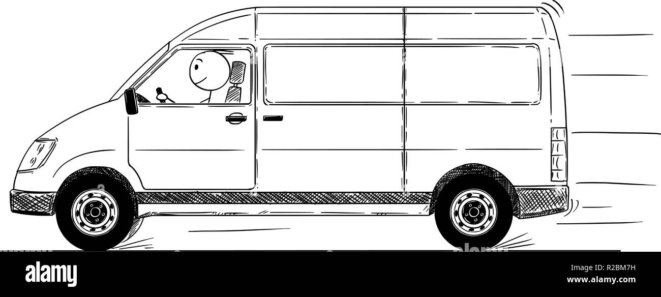 Cartoon of Fast Driving Generic Delivery Van Stock Vector