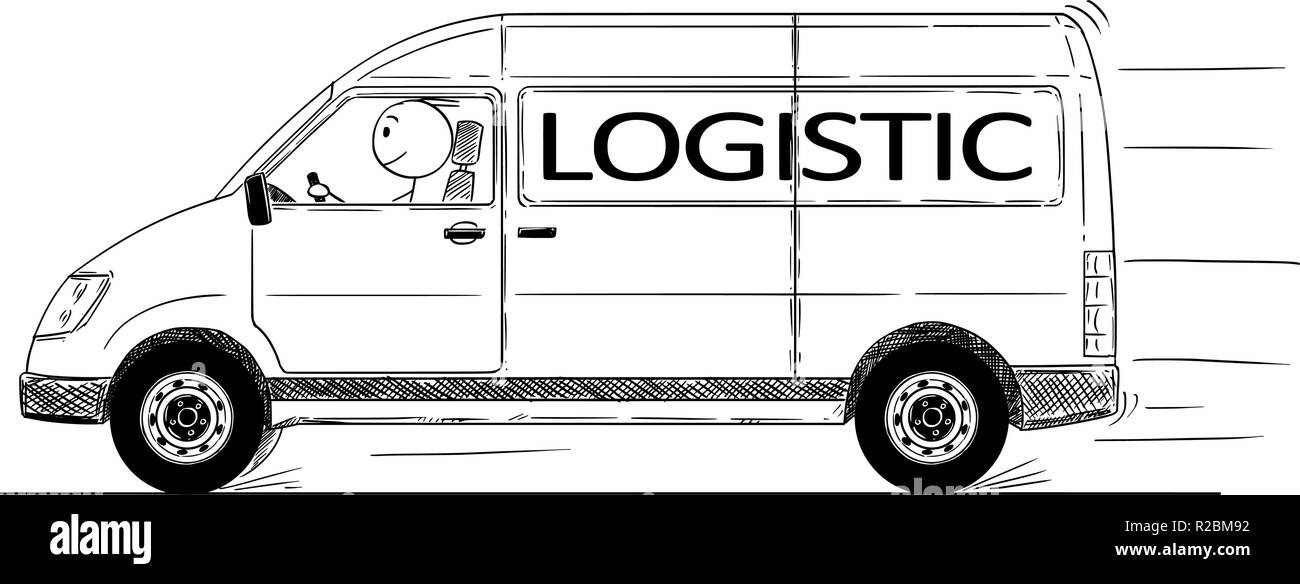 Cartoon of Fast Driving Generic Delivery Van With Logistic Text Stock Vector