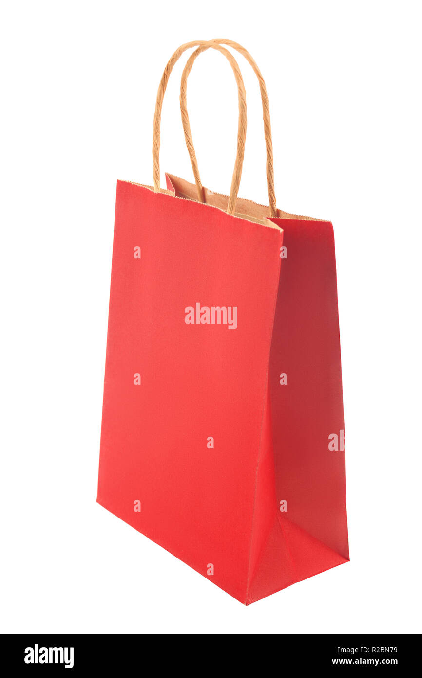 Ecological recycling red paper package, packet, bag isolated on white ...