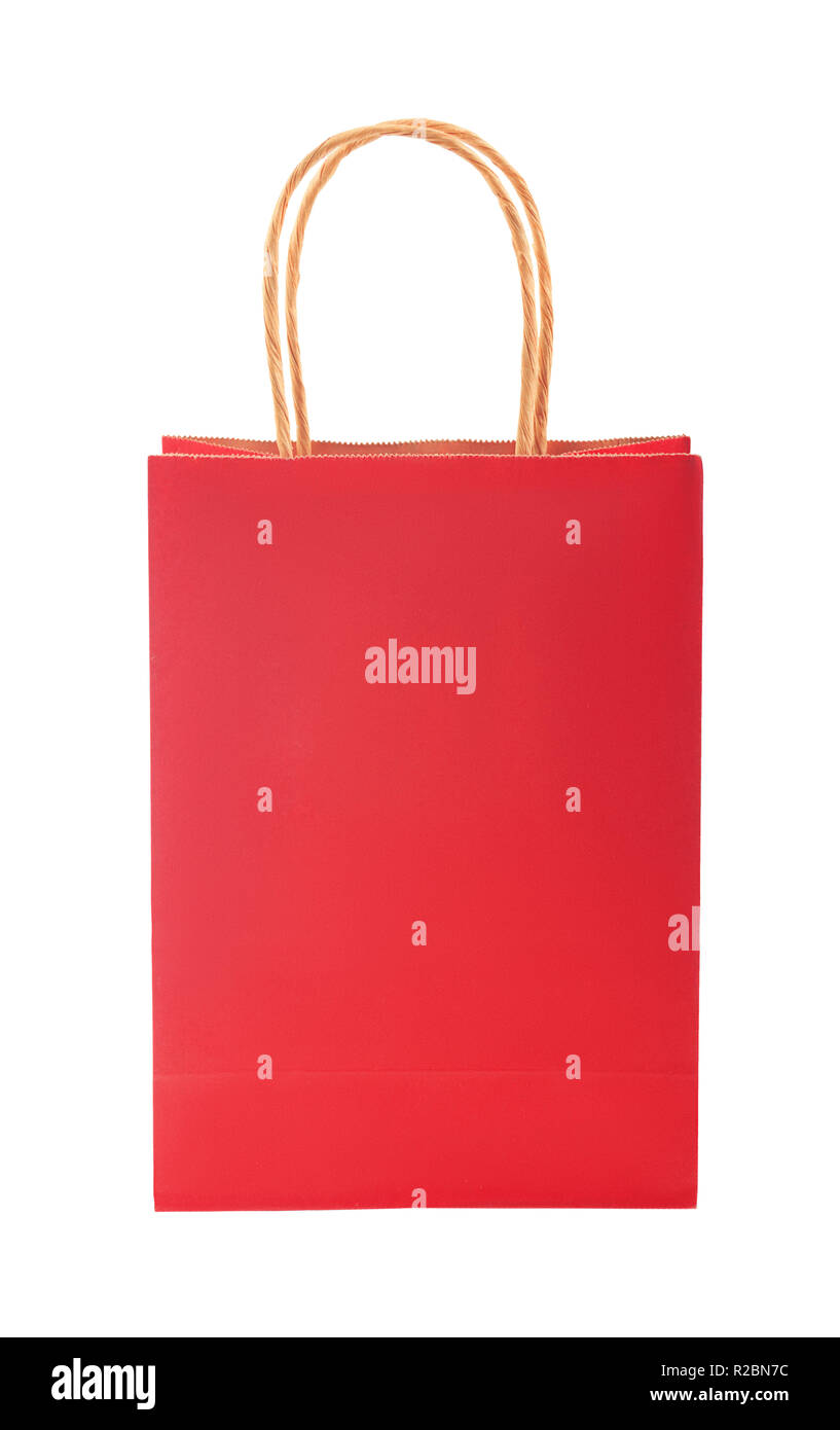 Ecological recycling red paper package, packet, bag isolated on white