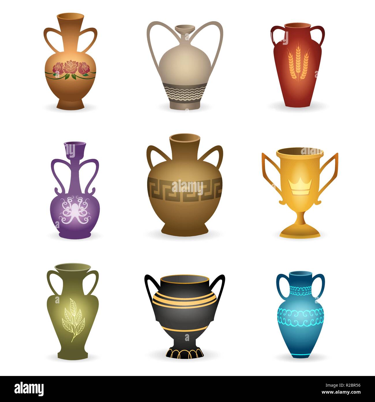 Old vases isolated on white Stock Vector