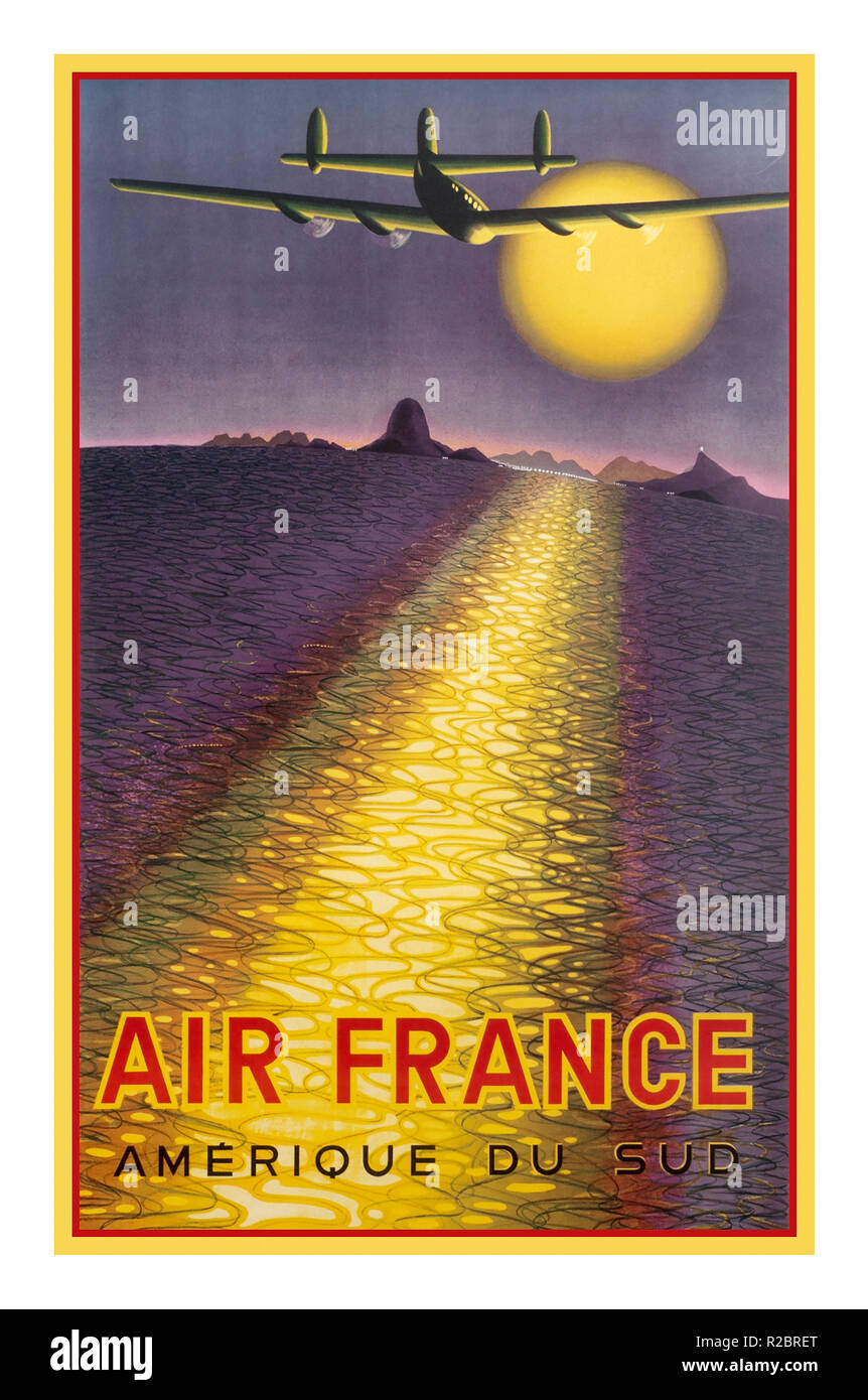 Air France 1940's Vintage Airline Aviation Travel Poster Island Art Amerique Du Sud (South America) - by Victor Vasarely c.1946 Stock Photo