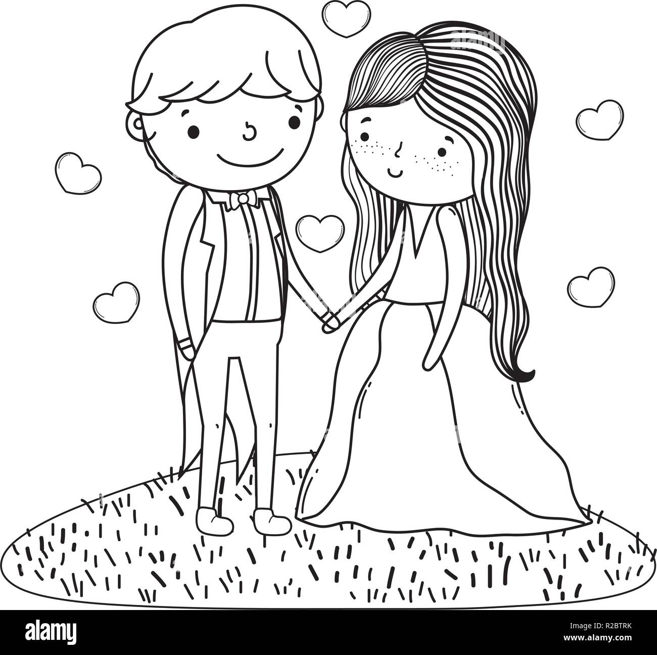 couple marriage cute cartoon in black and white Stock Vector Image & Art -  Alamy