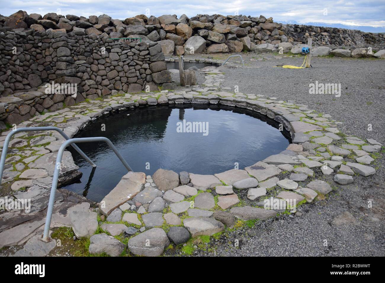 The hot pool Grettislaug on peninsula Skagi in Iceland. Stock Photo