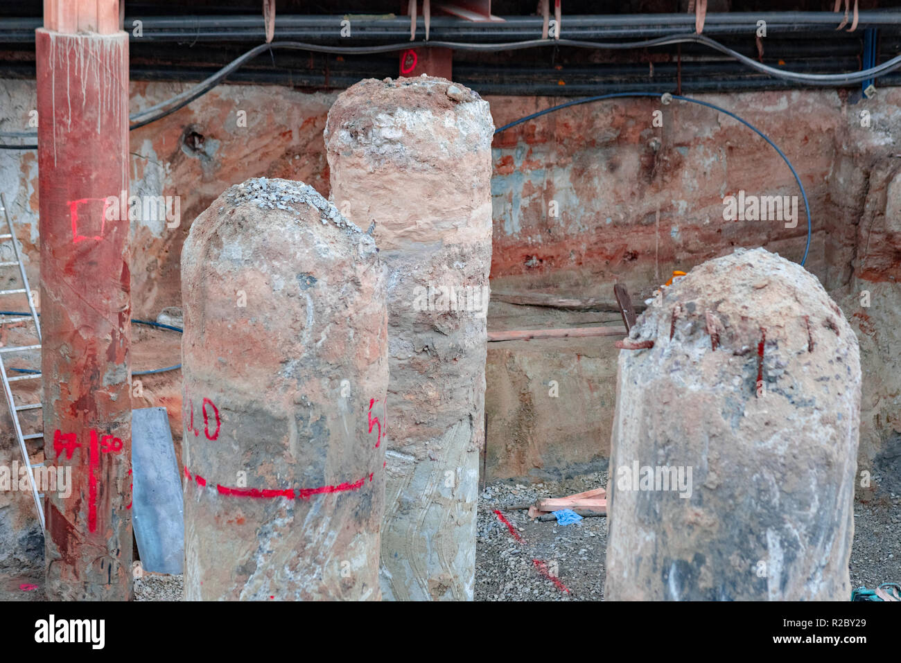View of the concrete piers of a large construction site Stock Photo Alamy
