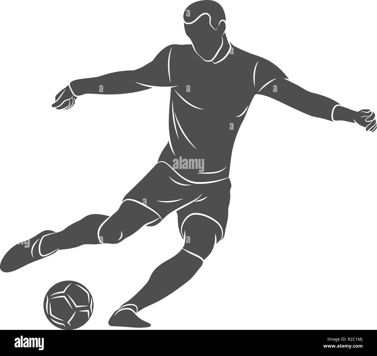 Silhouette soccer player quick shooting a ball on a white background Stock Vector