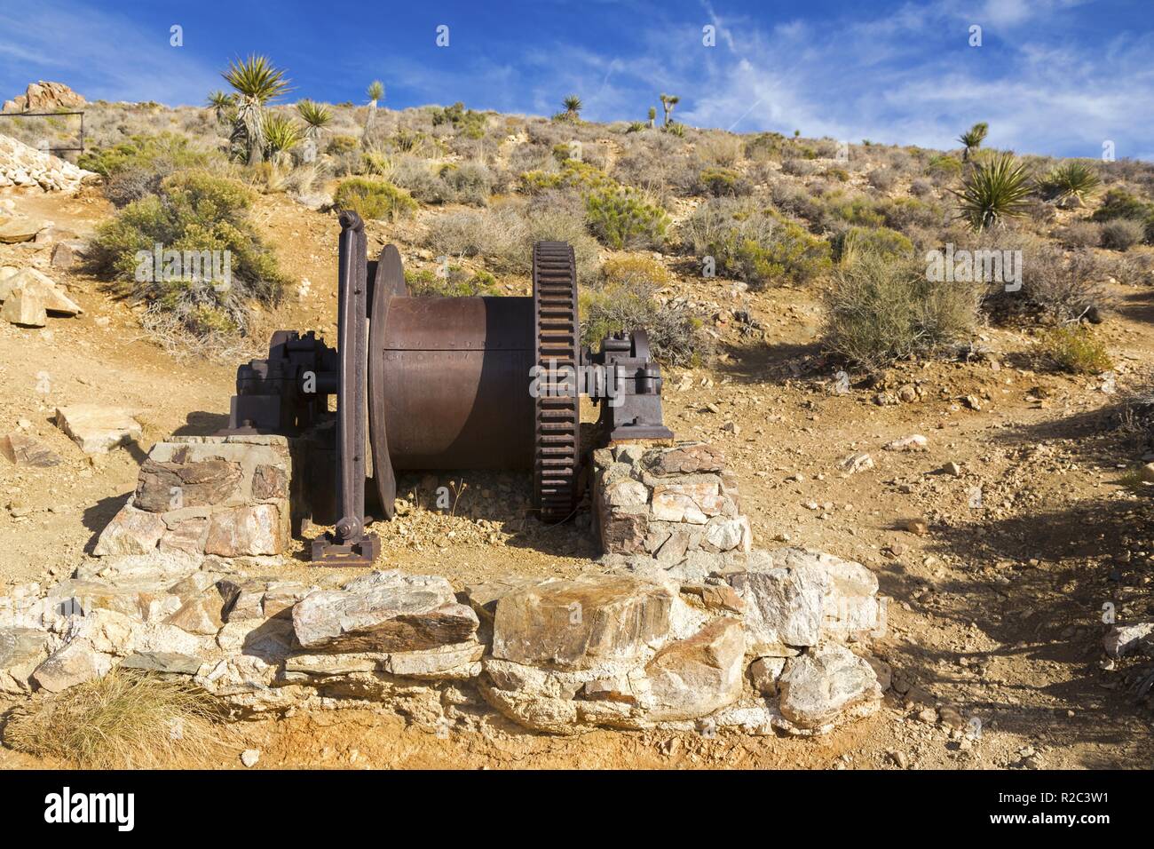 Lost Horse Gold and Silver Mine Platform and Rust Colored Industrial Machine Equipment in Joshua Tree National Park California USA Stock Photo