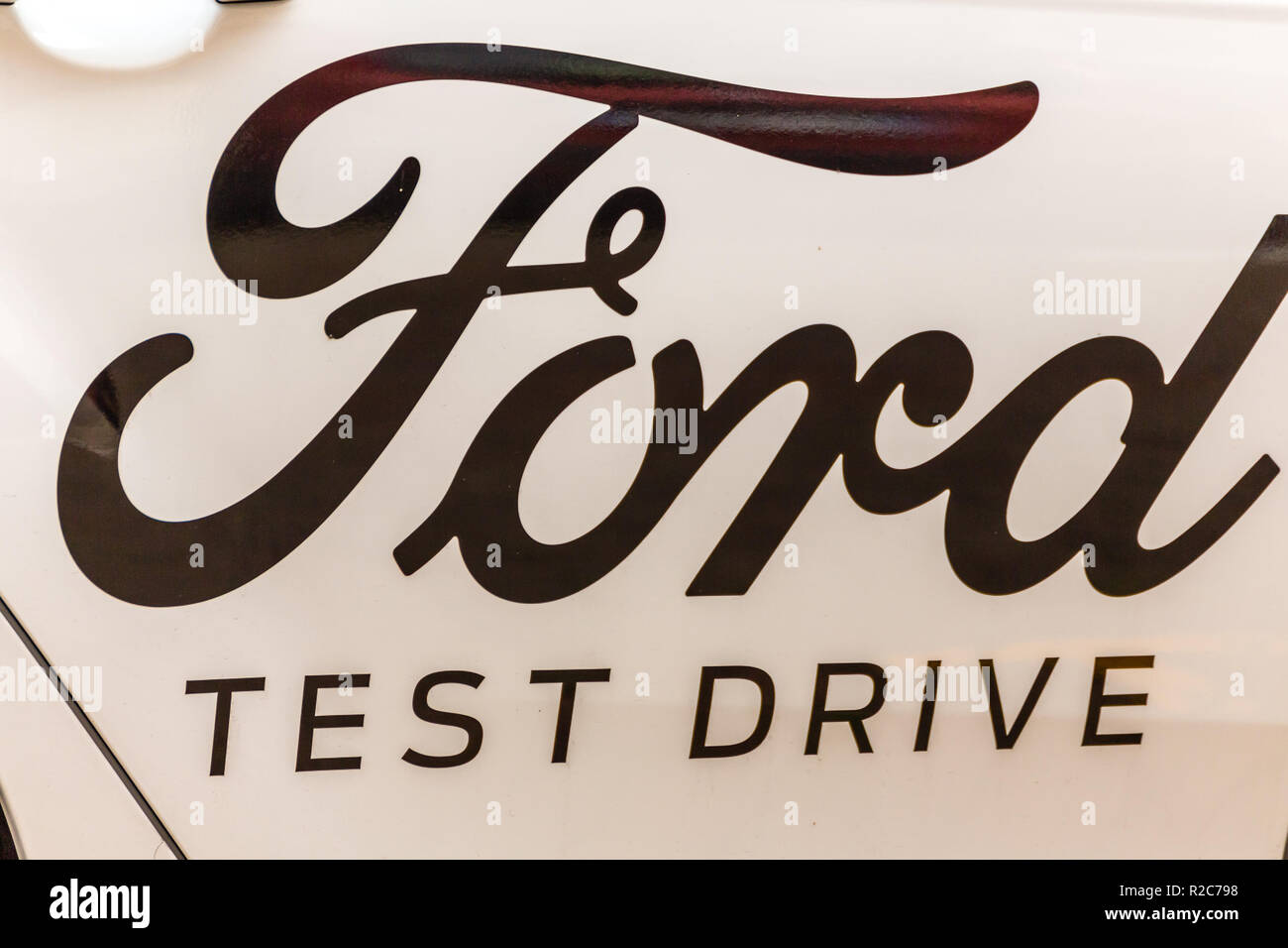 RAVENNA, ITALY SEPTEMBER 12, 2018 light is enlightening FORD logo on